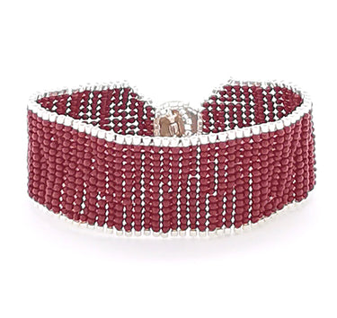 Brazalete Telar Plata Medio Liso Rojo